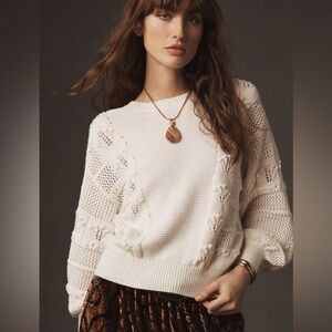 Anthropologie Balloon-Sleeve Pointelle Sweater